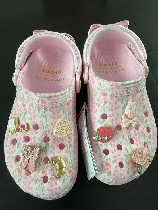 NWT Love Shack Fancy x CROCS Pink Floral Clogs with gibitz - Picture 2 of 5